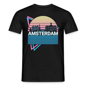Amsterdam City Skyline Cityscape Rétro - T-shirt homme - noir - Devant - AI Model Male 178 light (178cm)
