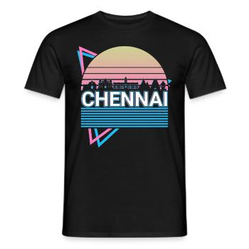 Chennai City Skyline Cityscape Rétro - T-shirt homme - noir - Devant - AI Model Male 178 light (178cm)