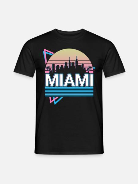 Miami Stadt Skyline Stadtbild Retro - Männer T-Shirt - Schwarz