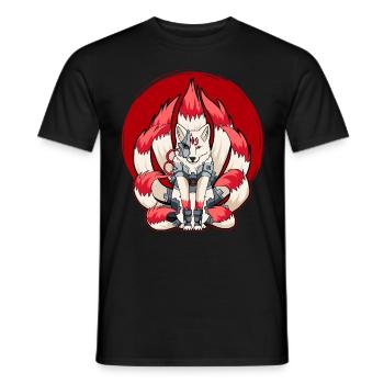 Cyborg Kitsune Nine-tailed Fox Cyber-Aesthetic - Men's T-Shirt - black - Front - AI Model Male 178 light (178cm)