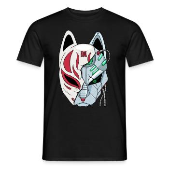 Cyborg Kitsune Mask Fox Mask Cyber Aesthetics - Men's T-Shirt - black - Front - AI Model Male 178 light (178cm)