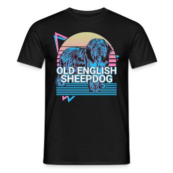 Old English Sheepdog Retro - Men's T-Shirt - black - Front - AI Model Male 178 light (178cm)