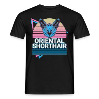 Orientalisch Kurzhaar Katze Retro - Männer T-Shirt - Schwarz - Vorne - AI Model Male 178 light (178cm)