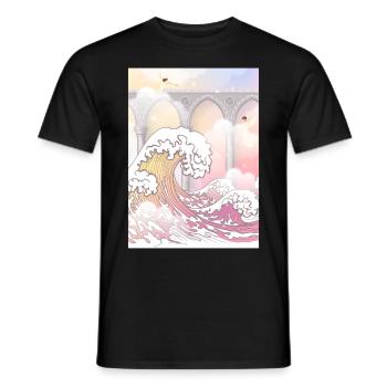 Angelcore Aesthetic Big Wave off Kanagawa Angel - Men's T-Shirt - black - Front - AI Model Male 178 light (178cm)