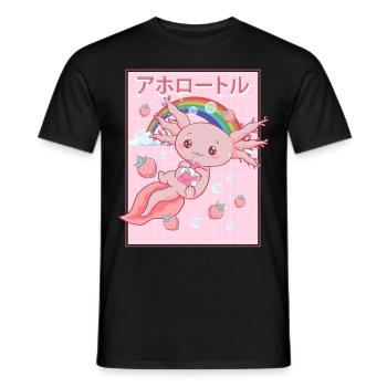 Kawaii Axolotl Strawberry Milk - Men's T-Shirt - black - Front - AI Model Male 178 light (178cm)