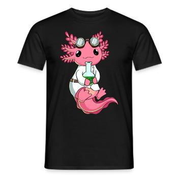 Biopunk Cute Kawaii Axolotl Scientist - Men's T-Shirt - black - Front - AI Model Male 178 light (178cm)