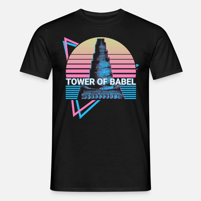 Turm von Babel Retro - Männer T-Shirt - Schwarz