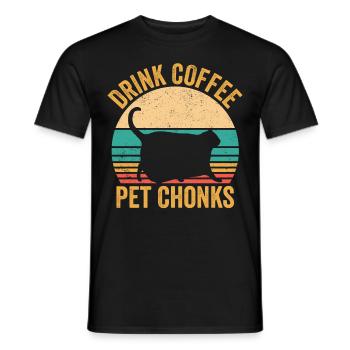 Chonk Meme Cat Drink Coffee Pet Chonks - Men's T-Shirt - black - Front - AI Model Male 178 light (178cm)