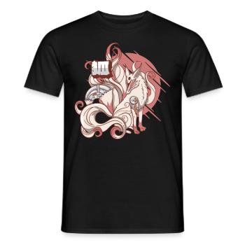 Cyborg Kitsune Nine-tailed Fox Cyber Aesthetic - Men's T-Shirt - black - Front - AI Model Male 178 light (178cm)