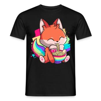 Kawaii Fox Japanese Ramen Noodles Rainbow Nied - Men's T-Shirt - black - Front - AI Model Male 178 light (178cm)