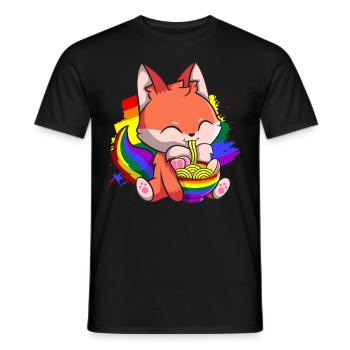 Gay Pride Kawaii Fox Ramen Noodles Rainbow Fla - Men's T-Shirt - black - Front - AI Model Male 178 light (178cm)