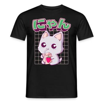Kawaii Cat Lait de fraise japonais - T-shirt homme - noir - Devant - AI Model Male 178 light (178cm)