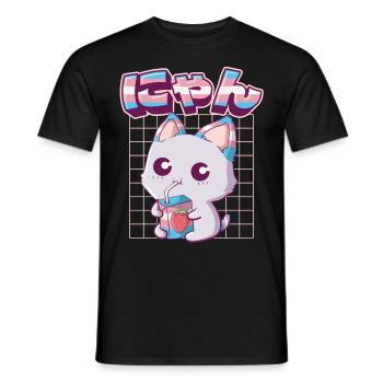 Transgender Stolz Kawaii Katze Erdbeermilch Trans - Männer T-Shirt - Schwarz - Vorne - AI Model Male 178 light (178cm)