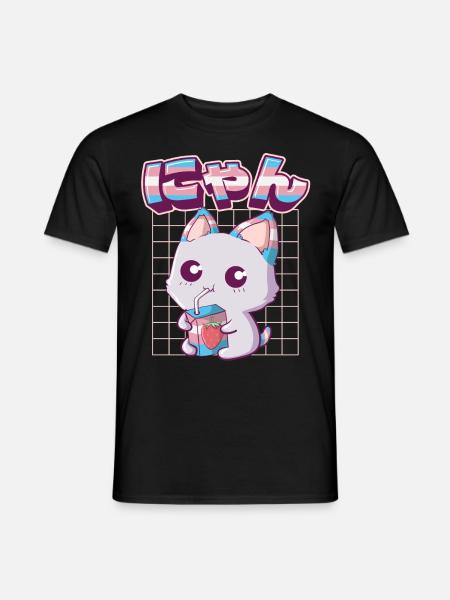 Fierté transgenre Kawaii Chat Lait de fraise Trans - T-shirt homme - noir