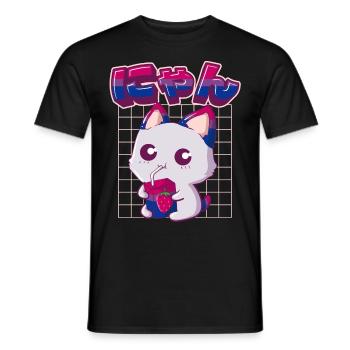 Bisexual Pride Bi Kawaii Cat Strawberry Milk Bisex - T-shirt homme - noir - Devant - AI Model Male 178 light (178cm)