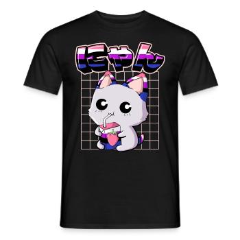 Genderfluid Stolz Kawaii Katze Erdbeermilch - Männer T-Shirt - Schwarz - Vorne - AI Model Male 178 light (178cm)