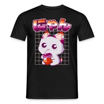 Lesbian Pride Gay Kawaii Cat Fraise - T-shirt homme - noir - Devant - AI Model Male 178 light (178cm)