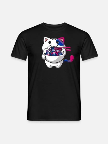 Bisexual Pride Bi Kawaii Cat Ramen Noodles Bisex - T-shirt homme - noir
