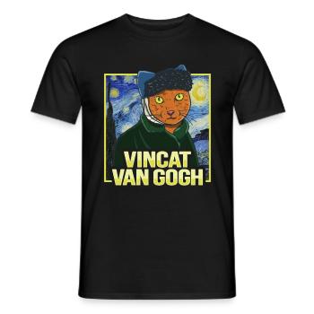Vincat van Gogh Cat - Men's T-Shirt - black - Front - AI Model Male 178 light (178cm)