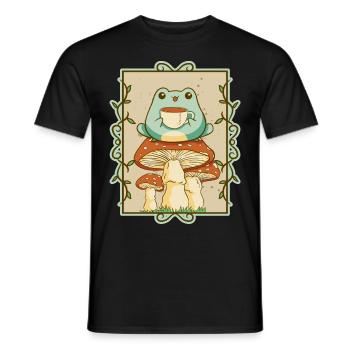 Cottagecore Esthétique Kawaii Grenouille Sirotant du thé - T-shirt homme - noir - Devant - AI Model Male 178 light (178cm)