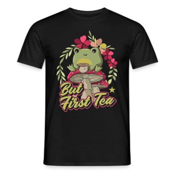 Cottagecore Aesthetic Frog Sipping Tea - Men's T-Shirt - black - Front - AI Model Male 178 light (178cm)