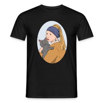 Kunstgeschichte Bildende Kunst Vermeer Girl Cat - Männer T-Shirt - Schwarz - Vorne - AI Model Male 178 light (178cm)
