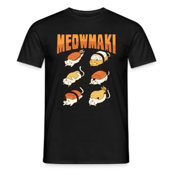 Cat Sushi Meow Maki - Men's T-Shirt - black - Front - AI Model Male 178 light (178cm)