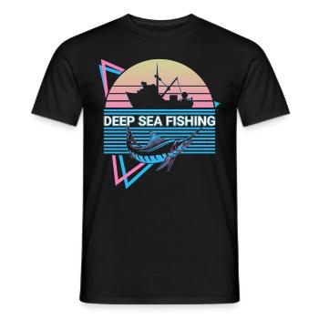 Deep Sea Fishing Fisher Retro - Men's T-Shirt - black - Front - AI Model Male 178 light (178cm)