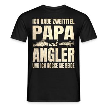 Ich habe zwei Titel Papa und Angler und ich rocke - Männer T-Shirt - Schwarz - Vorne - AI Model Male 178 light (178cm)