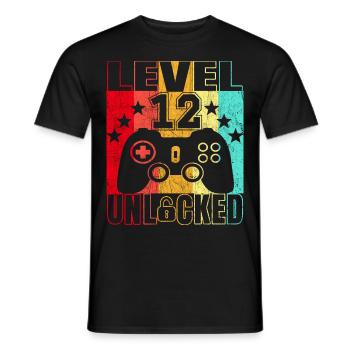 12 Years Birthday Shirt Gamer 12. - Men's T-Shirt - black - Front - AI Model Male 178 light (178cm)