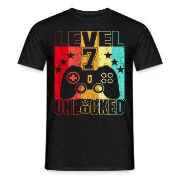 7 Years Birthday Shirt Gamer 7. - Men's T-Shirt - black - Front - AI Model Male 178 light (178cm)