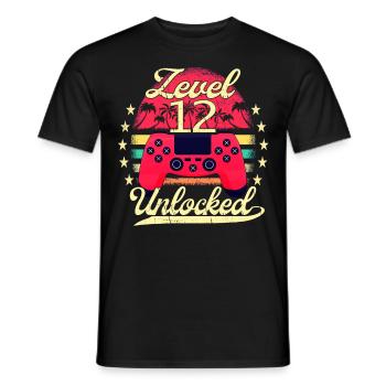 Level 12 Unlocked Teenager Video Gamer 12. - Männer T-Shirt - Schwarz - Vorne - AI Model Male 178 light (178cm)