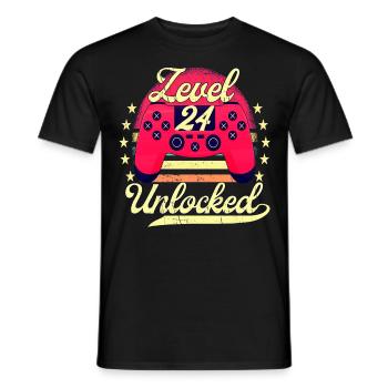 Niveau 24 Hommes débloqués Gamer Birthday Level - T-shirt homme - noir - Devant - AI Model Male 178 light (178cm)