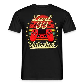 Level 33 Unlocked Männer Gamer Geburtstag Level - Männer T-Shirt - Schwarz - Vorne - AI Model Male 178 light (178cm)