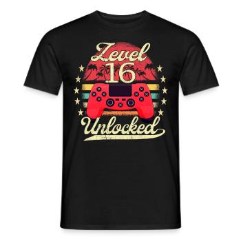 Level 16 Unlocked Teenager Video Gamer 16. - Männer T-Shirt - Schwarz - Vorne - AI Model Male 178 light (178cm)