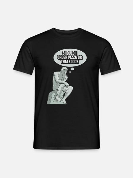 Thinker Statue Pizza Design voor een filosoof - Heren T-shirt - zwart