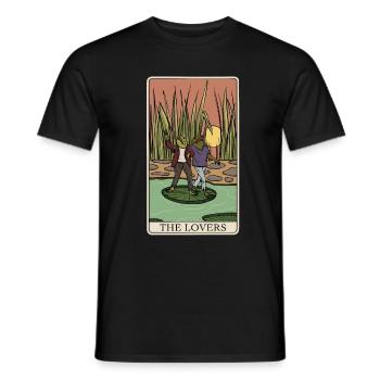 Cottagecore Frog Tarot Card "The Lovers" for a - Men's T-Shirt - black - Front - AI Model Male 178 light (178cm)