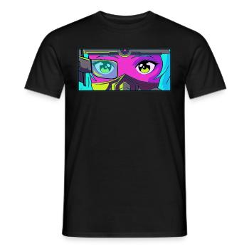 Cyber Esthétique Anime Fille Yeux Rétro Futurisme - T-shirt homme - noir - Devant - AI Model Male 178 light (178cm)