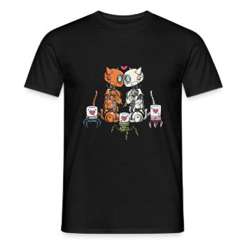 Verliebtes Roboter-Katzen-Paar - Männer T-Shirt - Schwarz - Vorne - AI Model Male 178 light (178cm)
