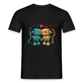 Robots in love for a robot engineer - Men's T-Shirt - black - Front - AI Model Male 178 light (178cm)