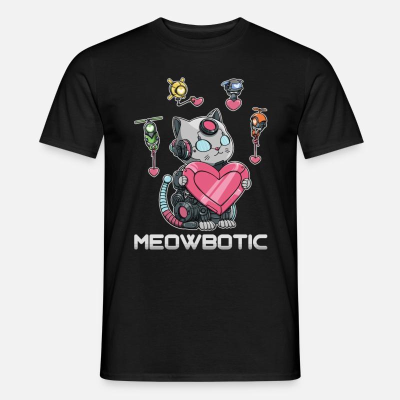 Roboter Katze Liebe - Männer T-Shirt - Schwarz