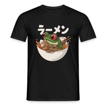 Frog eats Japanese ramen soup - Men's T-Shirt - black - Front - AI Model Male 178 light (178cm)