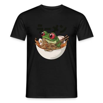 Frog eats Japanese ramen soup - Men's T-Shirt - black - Front - AI Model Male 178 light (178cm)