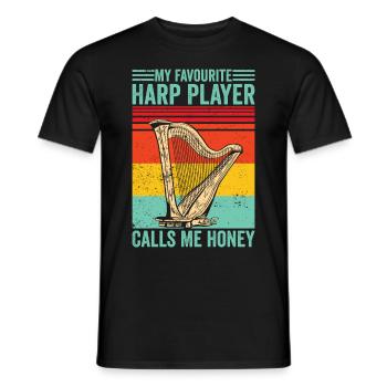 Harfenspieler Harfenist Retro - Männer T-Shirt - Schwarz - Vorne - AI Model Male 178 light (178cm)