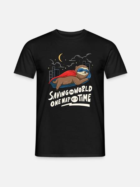 Faultier-Superhelden-Design zum Schlafen - Männer T-Shirt - Schwarz
