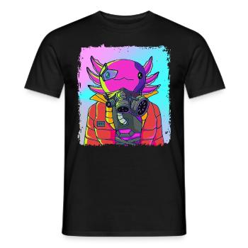 Cyber Vaporwave Aesthetics Futuristic Axolotl - Men's T-Shirt - black - Front - AI Model Male 178 light (178cm)