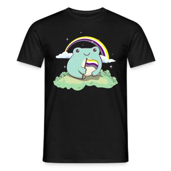 Nicht-binäre Stolz Flagge Niedlicher Frosch Subtil - Männer T-Shirt - Schwarz - Vorne - AI Model Male 178 light (178cm)