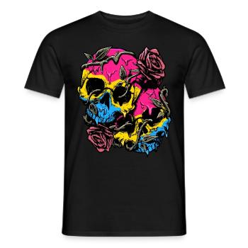 Pansexual Pride Pan Flag Skull Roses Subtil LGBTQ - Männer T-Shirt - Schwarz - Vorne - AI Model Male 178 light (178cm)