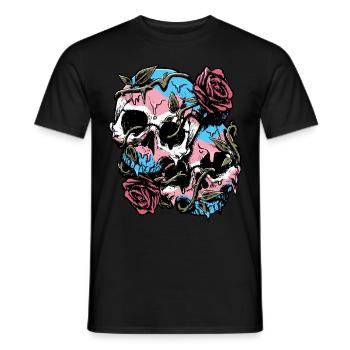 Transgender Pride Trans Flag Skull Roses Sub - Men's T-Shirt - black - Front - AI Model Male 178 light (178cm)