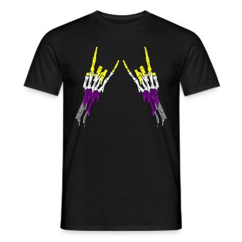 Non Binary Pride Flag Devil Horn Skeleton Subtle - Männer T-Shirt - Schwarz - Vorne - AI Model Male 178 light (178cm)